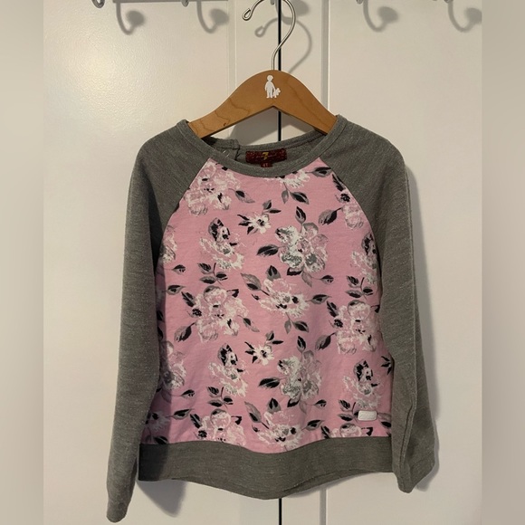7 FOR ALL MANKIND Jumper Pullover Sweater Grey  Pink Floral Buttons Girl’s 4T - Picture 1 of 5